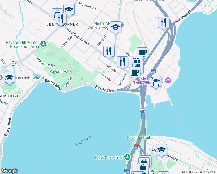 map of restaurants, bars, coffee shops, grocery stores, and more near 904 Baxter Boulevard in Portland