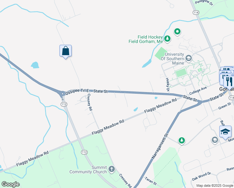 map of restaurants, bars, coffee shops, grocery stores, and more near 196 State Street in Gorham
