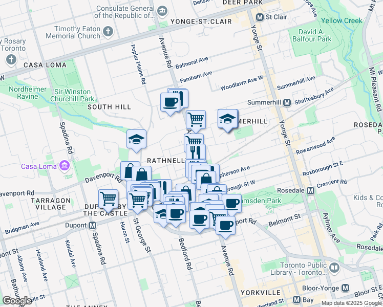 map of restaurants, bars, coffee shops, grocery stores, and more near in Toronto
