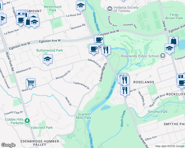 map of restaurants, bars, coffee shops, grocery stores, and more near in Toronto