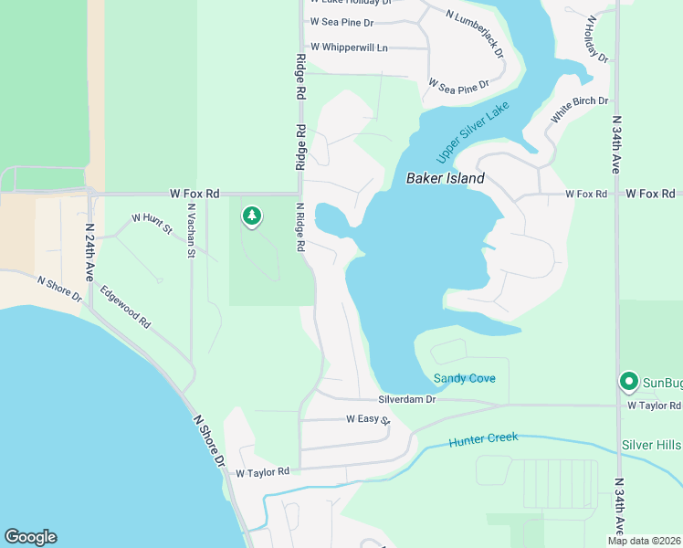 map of restaurants, bars, coffee shops, grocery stores, and more near 1802 North Lakeview Drive in Mears