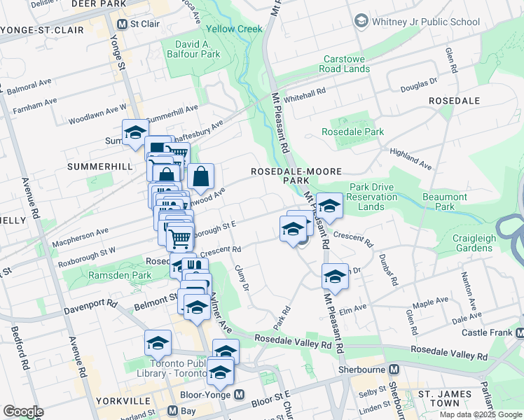map of restaurants, bars, coffee shops, grocery stores, and more near 90 Roxborough Street East in Toronto