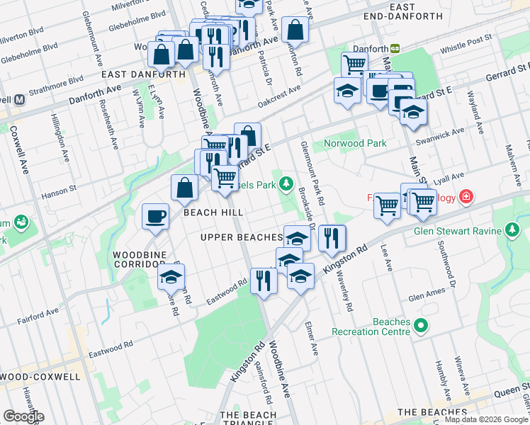 map of restaurants, bars, coffee shops, grocery stores, and more near 31 Cassels Avenue in Toronto