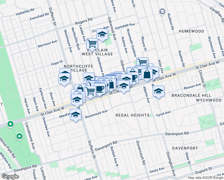 map of restaurants, bars, coffee shops, grocery stores, and more near 1026 Saint Clair Avenue West in Toronto