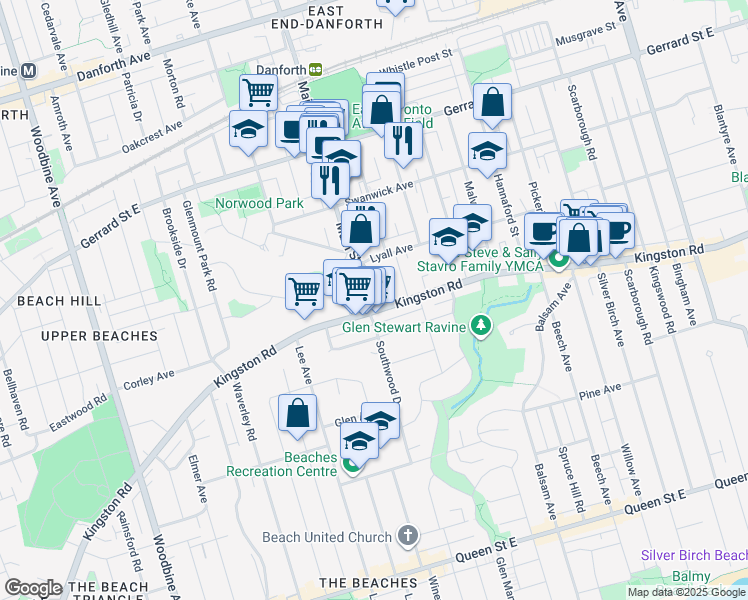 map of restaurants, bars, coffee shops, grocery stores, and more near in Toronto
