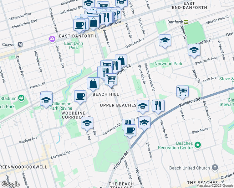 map of restaurants, bars, coffee shops, grocery stores, and more near in Toronto
