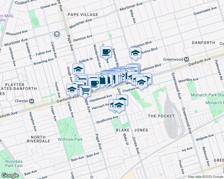 map of restaurants, bars, coffee shops, grocery stores, and more near in Toronto