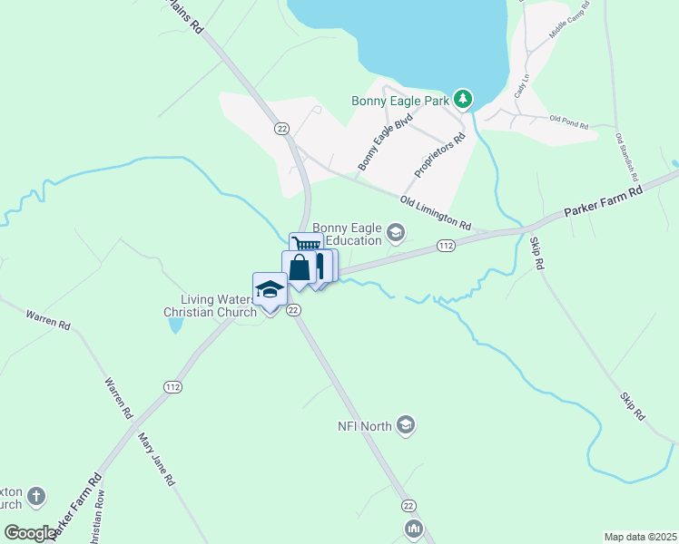 map of restaurants, bars, coffee shops, grocery stores, and more near 290 Parker Farm Road in Buxton