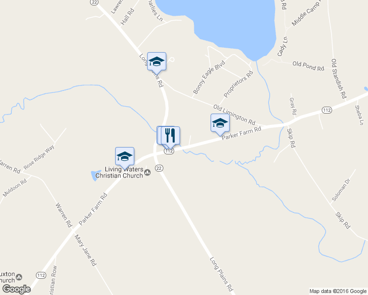 map of restaurants, bars, coffee shops, grocery stores, and more near 290 Parker Farm Road in Buxton