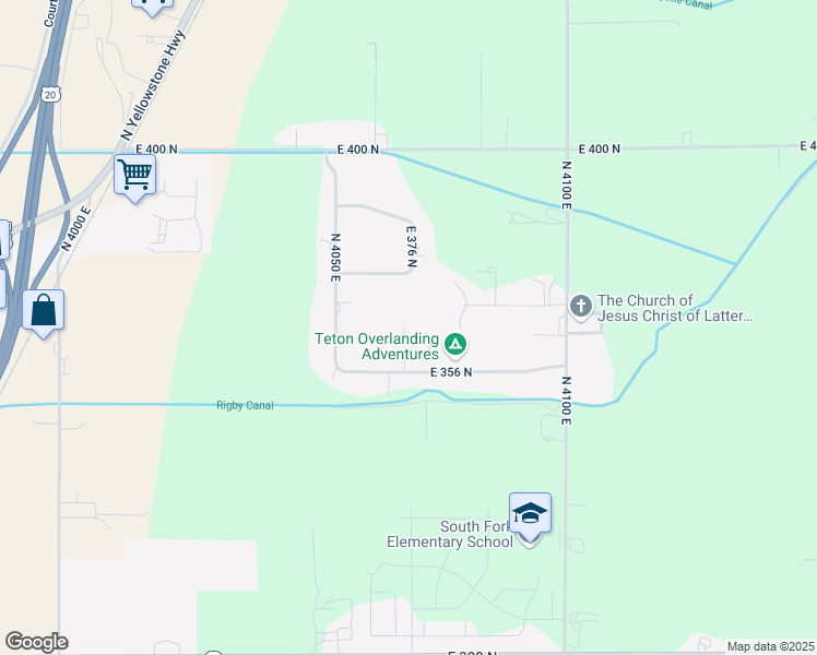 map of restaurants, bars, coffee shops, grocery stores, and more near 368 4068 East in Rigby