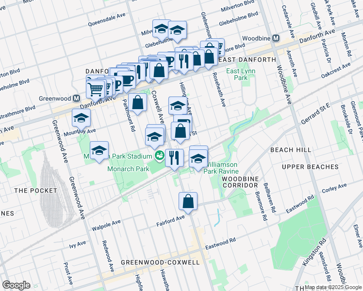 map of restaurants, bars, coffee shops, grocery stores, and more near 12 Coatsworth Crescent in Toronto