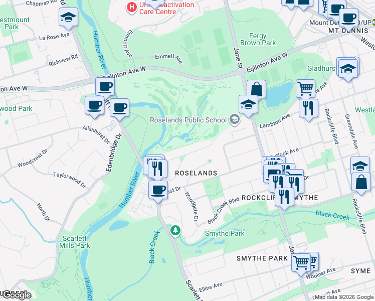 map of restaurants, bars, coffee shops, grocery stores, and more near in Toronto