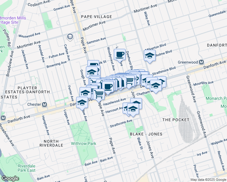 map of restaurants, bars, coffee shops, grocery stores, and more near in Toronto