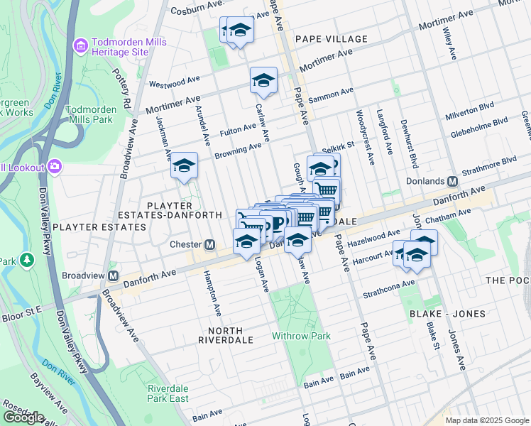 map of restaurants, bars, coffee shops, grocery stores, and more near in Toronto