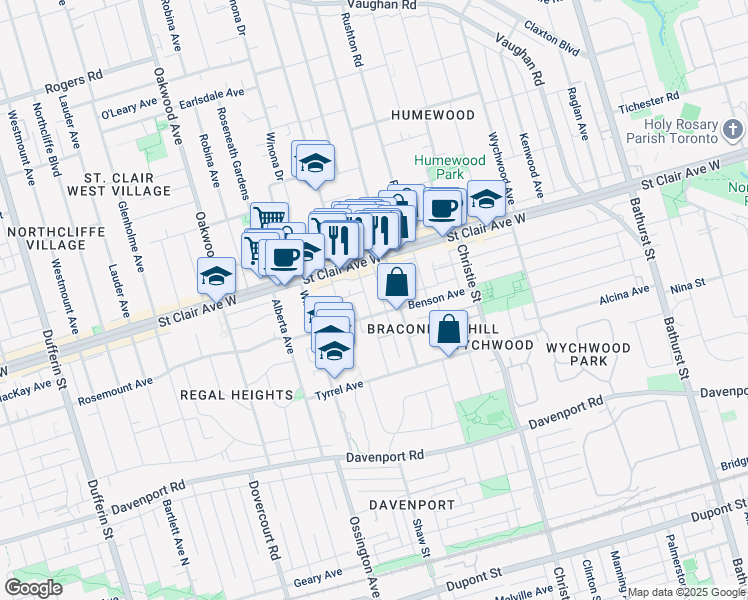 map of restaurants, bars, coffee shops, grocery stores, and more near in Toronto