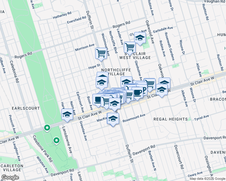 map of restaurants, bars, coffee shops, grocery stores, and more near in Toronto