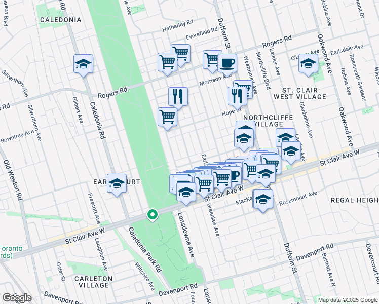 map of restaurants, bars, coffee shops, grocery stores, and more near in Toronto