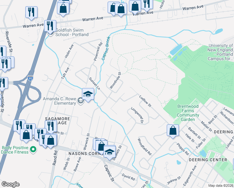 map of restaurants, bars, coffee shops, grocery stores, and more near 21 Glen Haven Road West in Portland