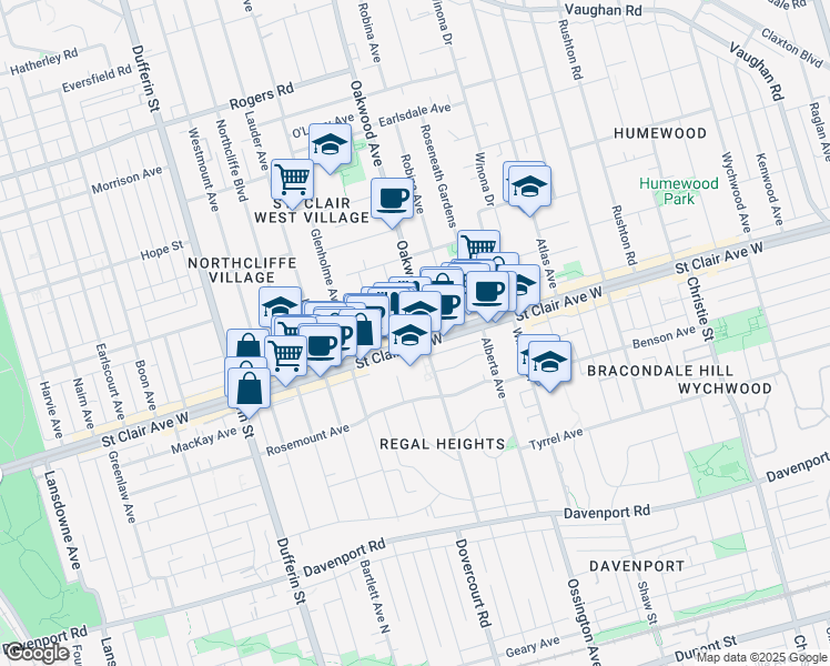 map of restaurants, bars, coffee shops, grocery stores, and more near 964 Saint Clair Avenue West in Toronto