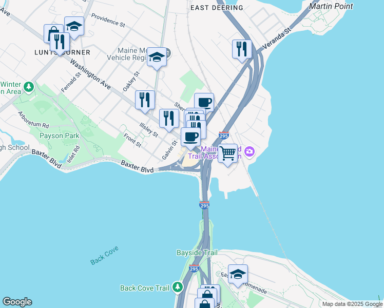 map of restaurants, bars, coffee shops, grocery stores, and more near 499 Washington Avenue in Portland