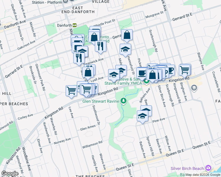 map of restaurants, bars, coffee shops, grocery stores, and more near in Toronto