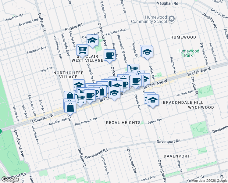 map of restaurants, bars, coffee shops, grocery stores, and more near 7 Crang Avenue in Toronto