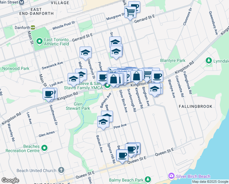 map of restaurants, bars, coffee shops, grocery stores, and more near in Toronto