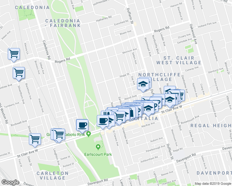 map of restaurants, bars, coffee shops, grocery stores, and more near in Toronto