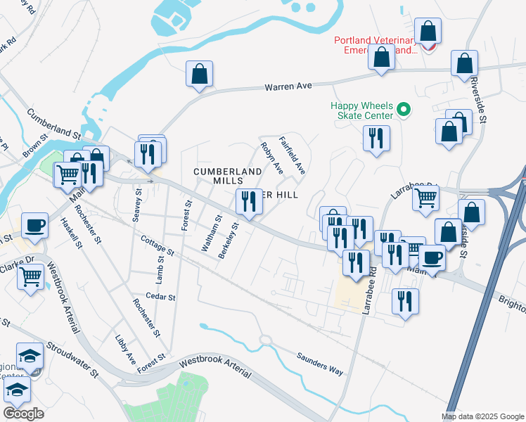 map of restaurants, bars, coffee shops, grocery stores, and more near 16 Deer Hill Avenue in Westbrook