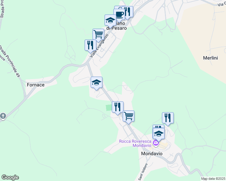 map of restaurants, bars, coffee shops, grocery stores, and more near 12A Via Cannella in Orciano di Pesaro