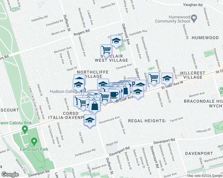 map of restaurants, bars, coffee shops, grocery stores, and more near 197 Lauder Avenue in Toronto