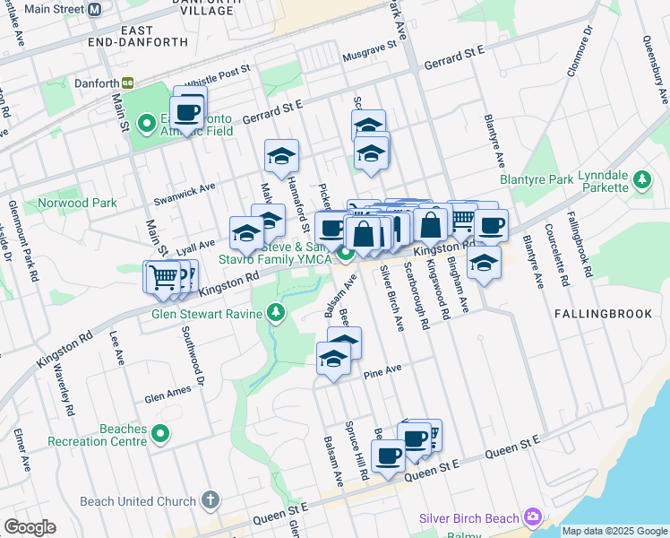 map of restaurants, bars, coffee shops, grocery stores, and more near in Toronto