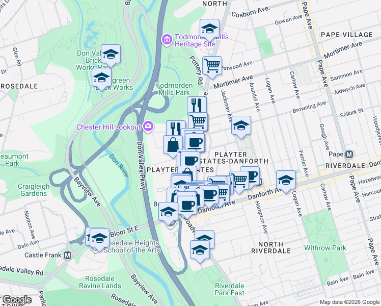 map of restaurants, bars, coffee shops, grocery stores, and more near in Toronto