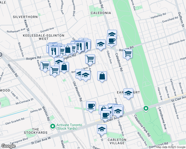 map of restaurants, bars, coffee shops, grocery stores, and more near in Toronto