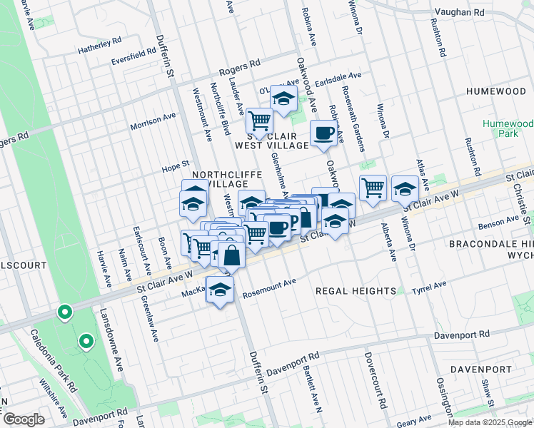 map of restaurants, bars, coffee shops, grocery stores, and more near 198 Lauder Avenue in Toronto