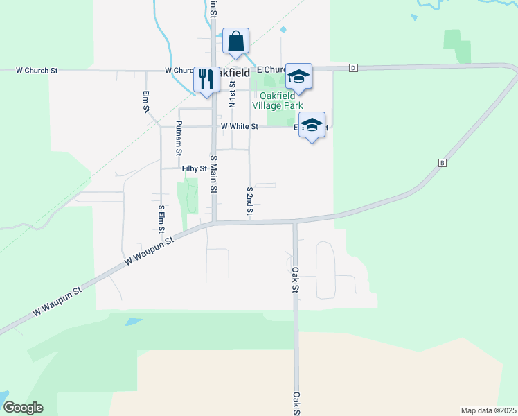 map of restaurants, bars, coffee shops, grocery stores, and more near 289 South 2nd Street in Oakfield