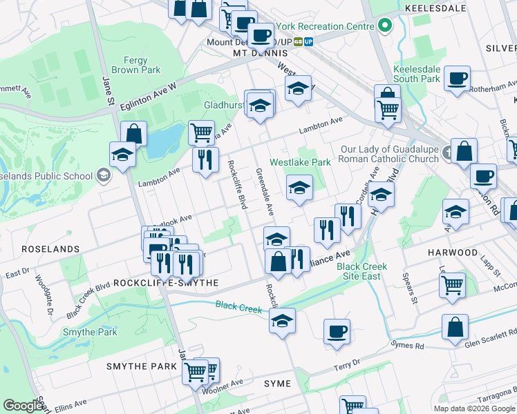 map of restaurants, bars, coffee shops, grocery stores, and more near 8 Hector Avenue in Toronto