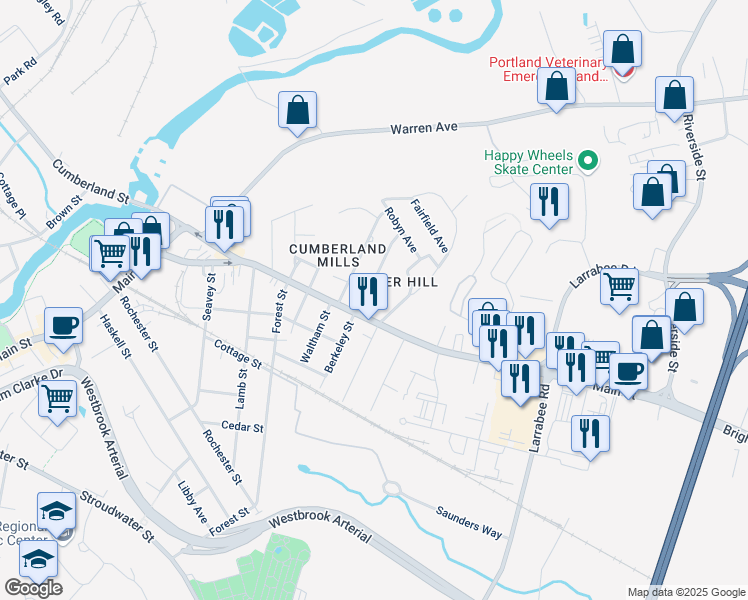 map of restaurants, bars, coffee shops, grocery stores, and more near 16 Deer Hill Avenue in Westbrook