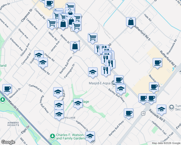 map of restaurants, bars, coffee shops, grocery stores, and more near 1436 Gulledge Trail in Oakville
