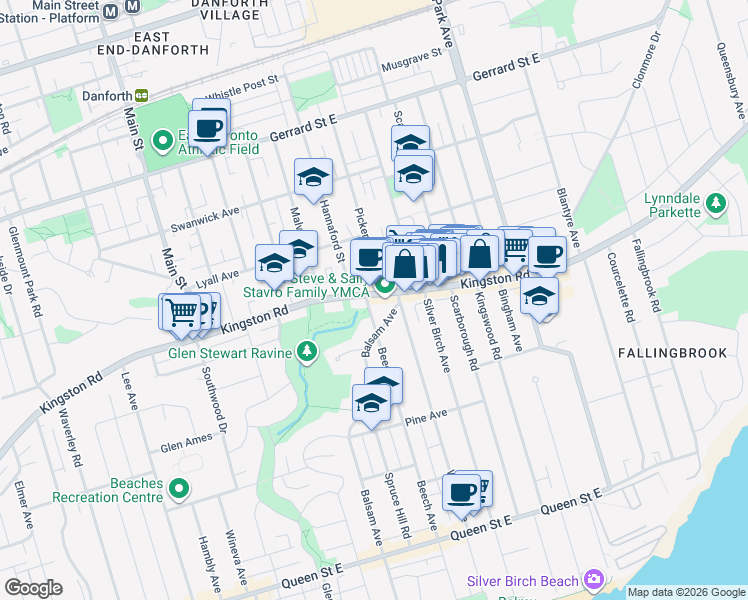 map of restaurants, bars, coffee shops, grocery stores, and more near in Toronto