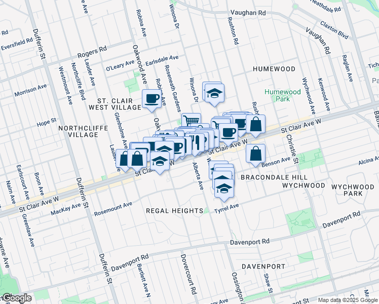 map of restaurants, bars, coffee shops, grocery stores, and more near 908 Saint Clair Avenue West in Toronto