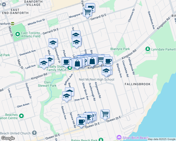 map of restaurants, bars, coffee shops, grocery stores, and more near in Toronto