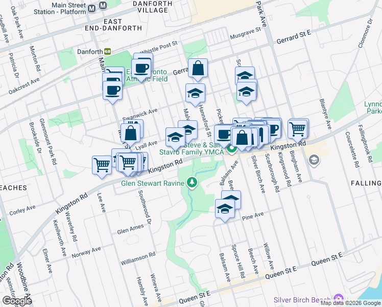 map of restaurants, bars, coffee shops, grocery stores, and more near in Toronto
