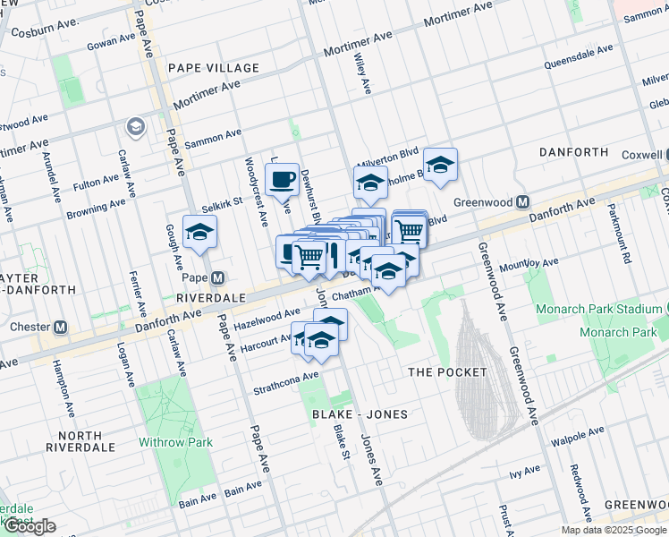 map of restaurants, bars, coffee shops, grocery stores, and more near in Toronto