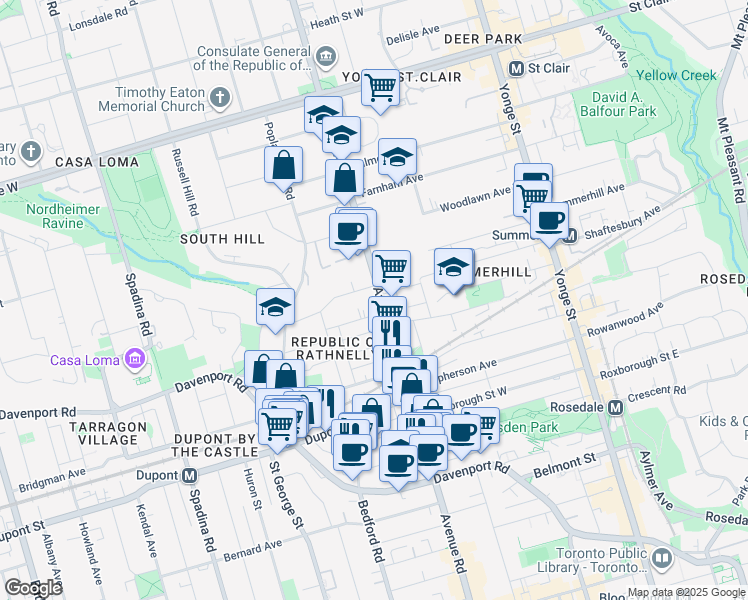 map of restaurants, bars, coffee shops, grocery stores, and more near in Toronto