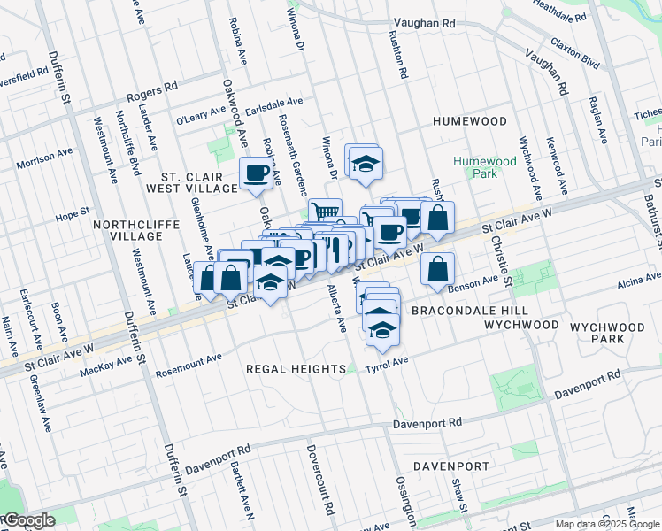 map of restaurants, bars, coffee shops, grocery stores, and more near in Toronto