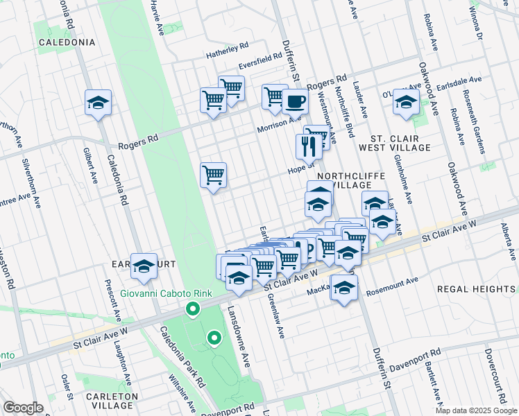 map of restaurants, bars, coffee shops, grocery stores, and more near in Toronto