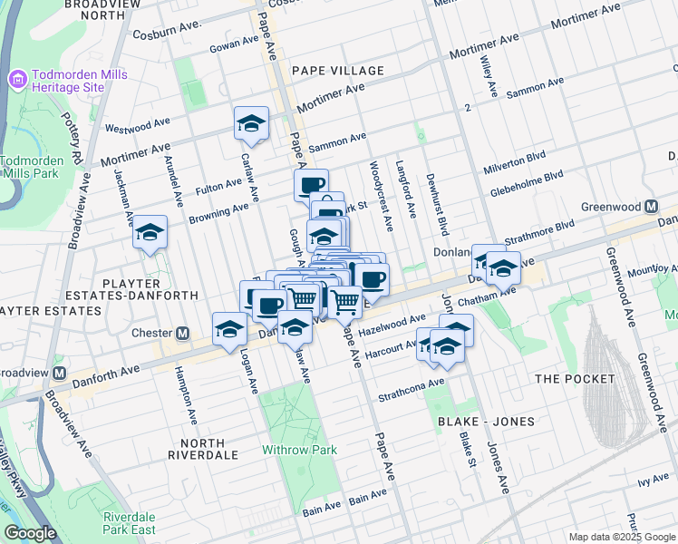 map of restaurants, bars, coffee shops, grocery stores, and more near in Toronto