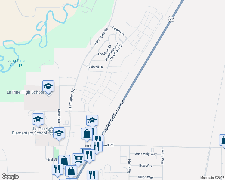 map of restaurants, bars, coffee shops, grocery stores, and more near 51693-51859 The Dalles-California Highway in La Pine