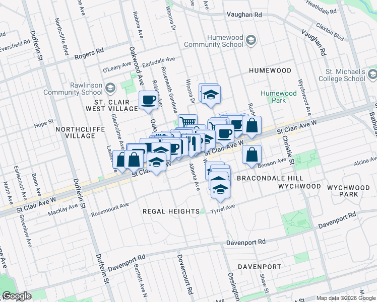 map of restaurants, bars, coffee shops, grocery stores, and more near 185 Alberta Avenue in Toronto